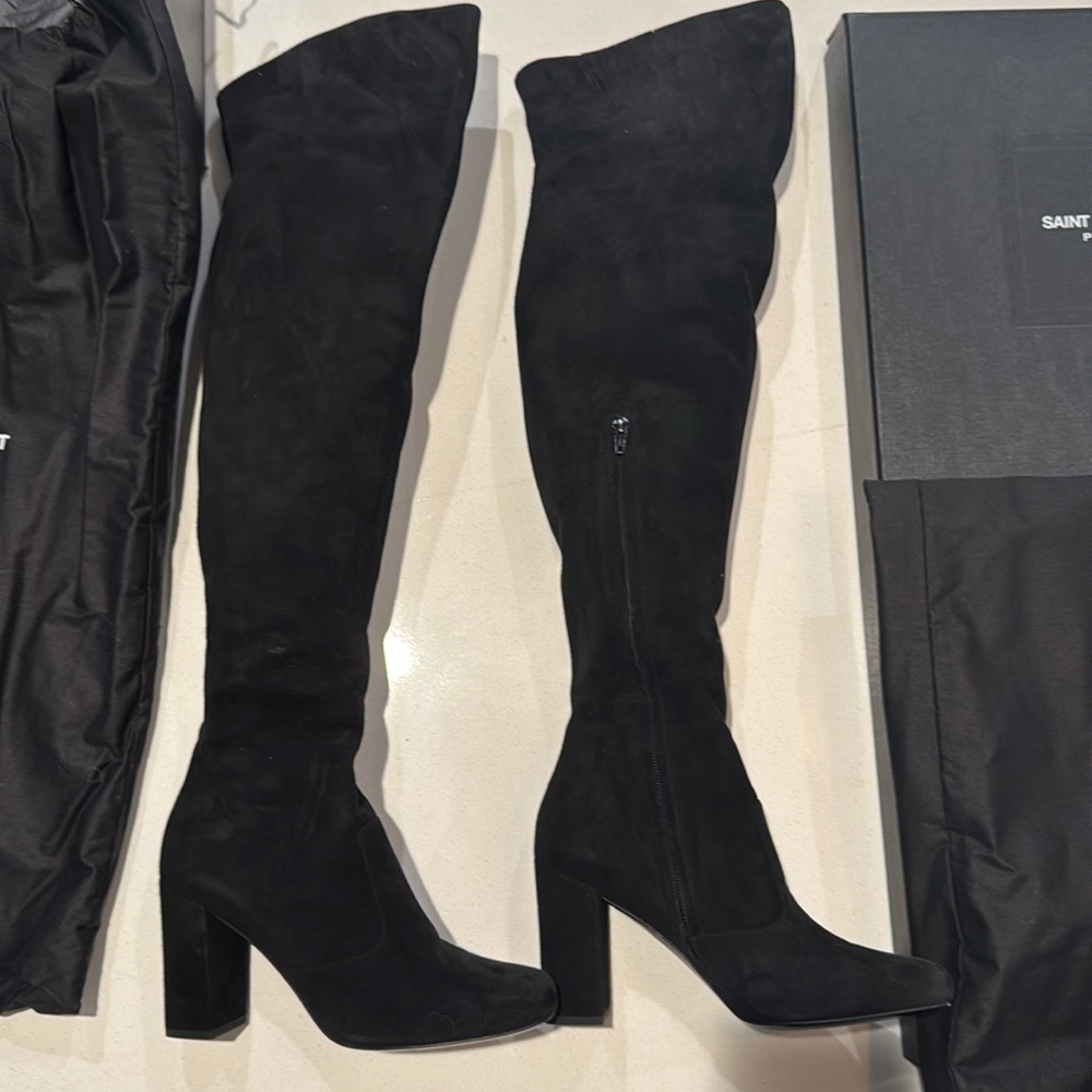 Saint Laurent  knee high black suede boots. 38.5